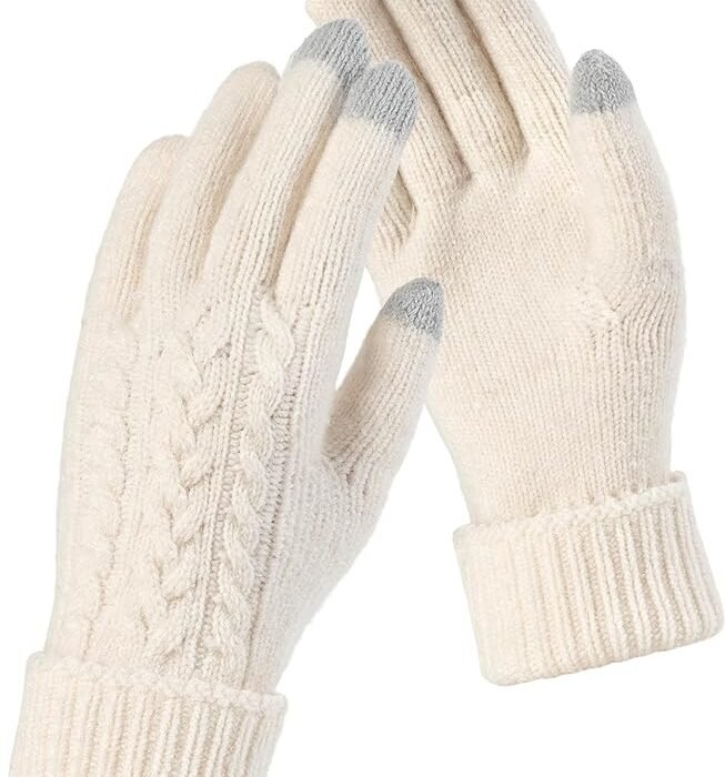 Wool Womens Winter Gloves Folding Cuffs Touchscreen Soft Skin-Friendly Jacquard Thin Knit Warm Glove