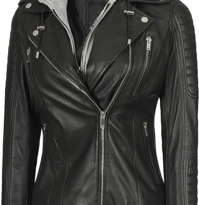 Lambskin Leather Jackets for Women with Detachable Hood