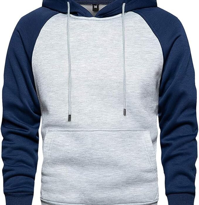 Lightweight Men’s Hoodie – Contrast Sleeve Pullover with Adjustable Hood
