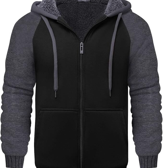 Warm Fleece-Lined Zip Up Hoodie Warm Winter Sweatshirt for Men’s