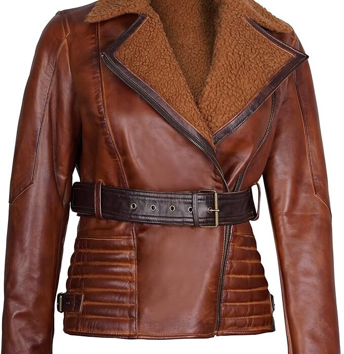 Vintage Belted Brown Leather Jacket – Elegant Winter Outerwear