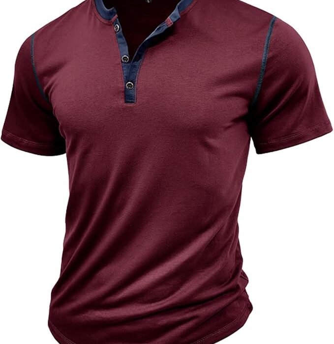 Short Sleeve Shirts Casual Cotton Henley Shirts Slim Fit Summer Classic T-Shirts For Men's